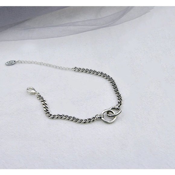 *925 Sterling Silver Double Circle Chain Bracelet - Picture 7 of 8